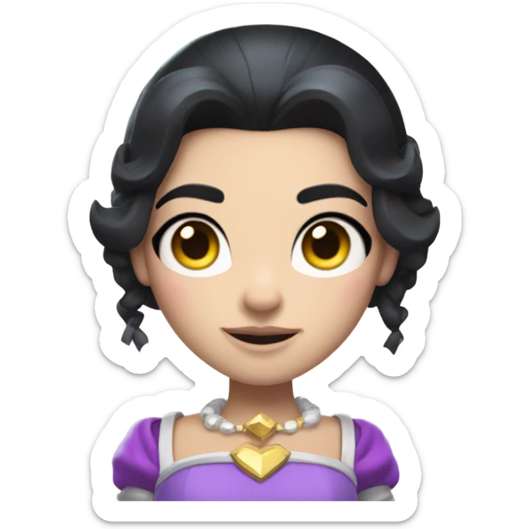 Clash royale the tower princess , white skin , black hair with bow and black crown sticker