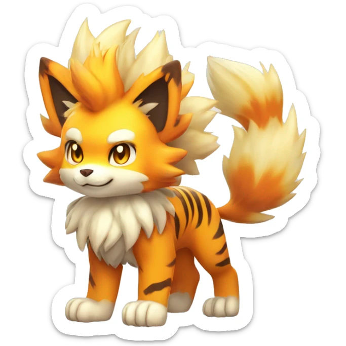Colorful Shiny Kawaii Cute Tiger-Arcanine—Vulpix-Fakémon-Pokémon full body sticker
