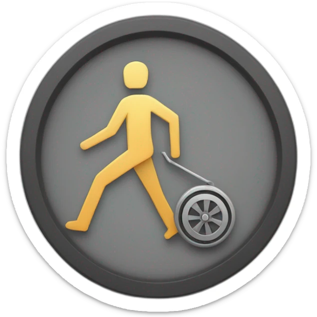 A person walking and pushing a coinas it will be a wheel, the coin contains a letter v inside sticker