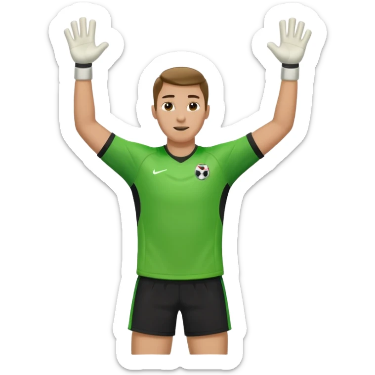 soccer goalkeeper green shirt, shorts football boots arms up sticker
