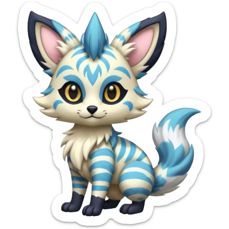 Creamy candy-themed colorful furry fluffy floofy feathery tribal marked Genet-Absol-Kyurem-Zeraora-Primagen-fusion-creature  sticker