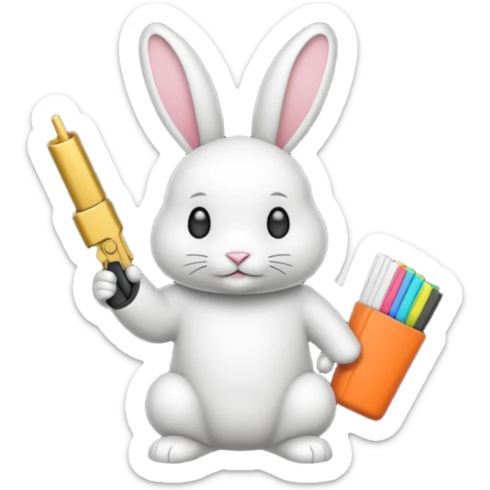 Crea un emoji de un conejo sosteniendo una glok realista de iPhone sosteniendo dos alas sticker