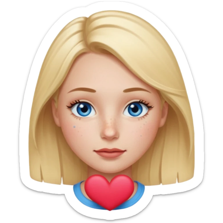 Una ragazza con ciglia lunghe occhi azzurri capelli biondi labbra sottili ma a cuore guance rosacee e lentiggini sul naso sticker