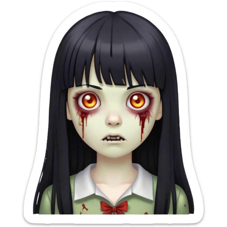 zumbie girl with black long straight hair with bangs (like this 🧟‍♀️) sticker
