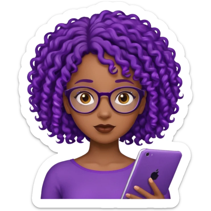 this emoji 🤓 but it’s a black girl with purple black curly hair no shoulders  sticker