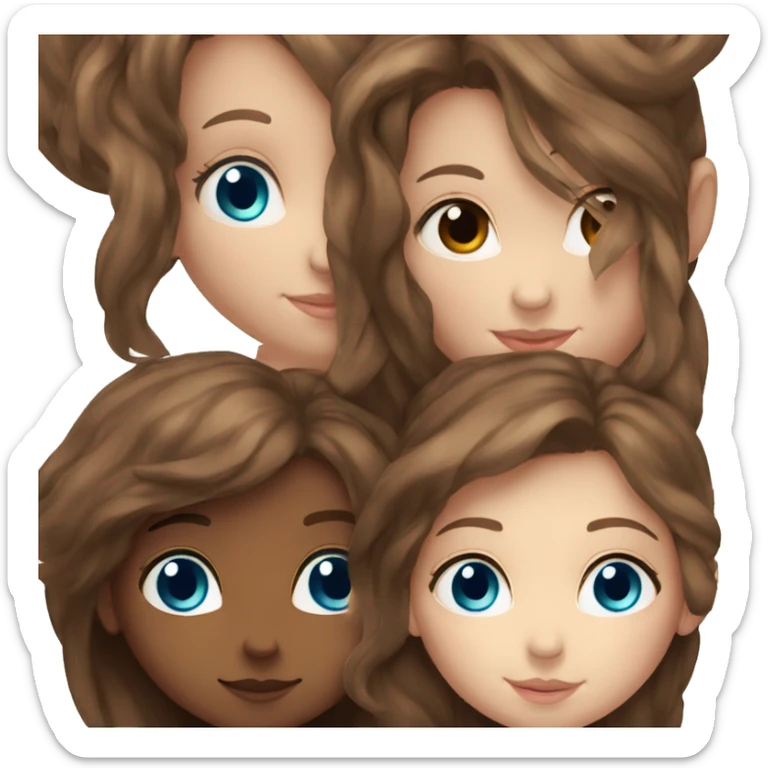Long brown hair girl hugging medium brown hair girl. White skin. Both have blue eyes.  sticker