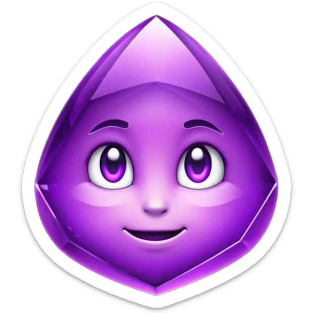 Cinematic Realistic Amethyst Emoji, Rich and soothing, with smooth, polished purple facets catching the light and casting soft, calming reflections. The deep violet hue seems to glow with an ethereal light, radiating peaceful energy and elegance. Soft glowing outline, capturing the essence of tranquility and mystery in a stunning amethyst. sticker