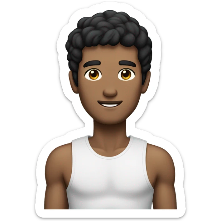 a skinny man with puma clothes and black hair with a loaf of bread sticker