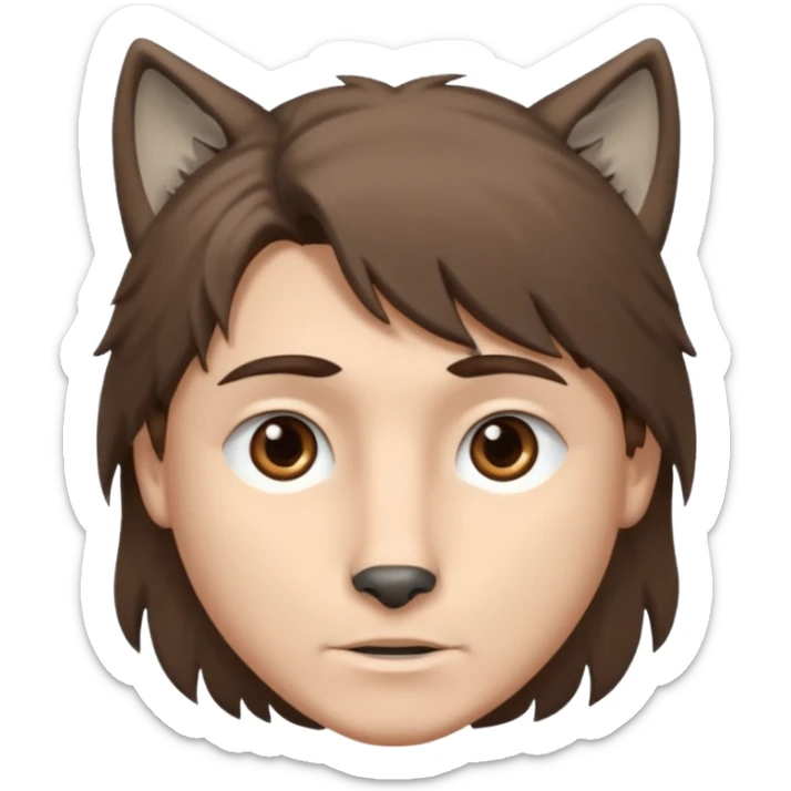 A young white boy with brown hair and eyes, with slightly long, straight and disheveled hair with wolf cut, Make it look aesthetic,  sticker