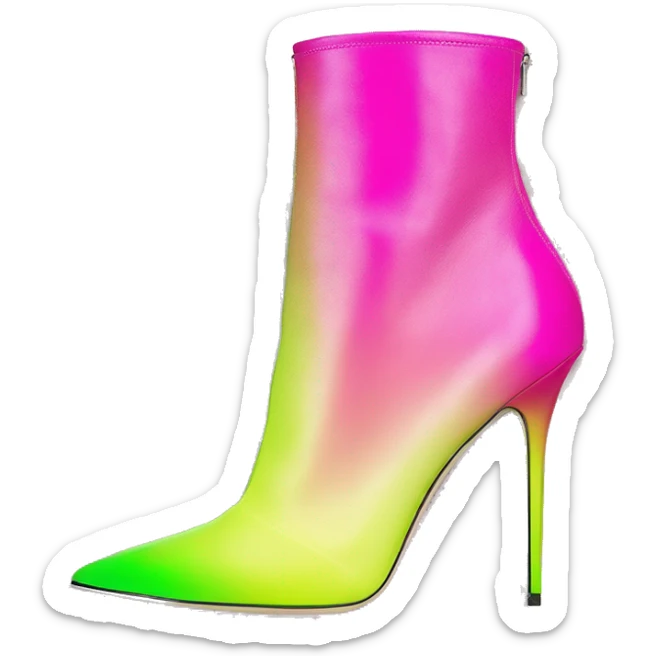 Realistic isolated top view of a pair of hot pink,and lime green ombre Jimmy  Choo stiletto ankle bootie boots.  sticker