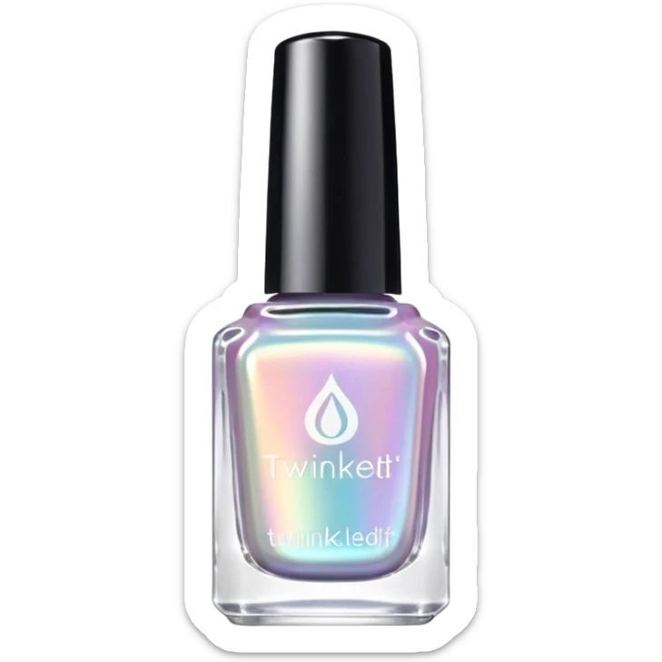"TwinkledT" on label of holographic iridescent pastel nail polish bottle, white lid sticker