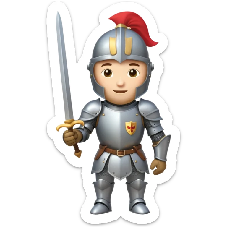 A cartoon knight in full armor with a closed helmet, winking flirtatiously. The knight's head is tilted slightly to the side, one eye closed in a wink, one arm on the hip, and legs slightly apart. sticker
