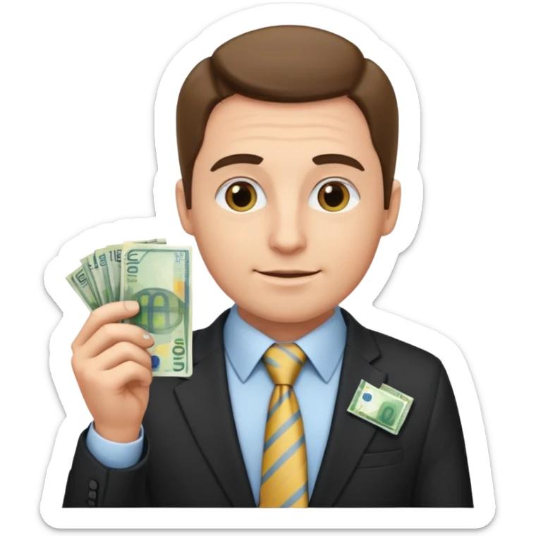 AN UNCLE with a tie in business clothes and with euro money
 sticker