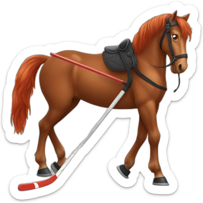 brown horse with red hair and hockey stick sticker