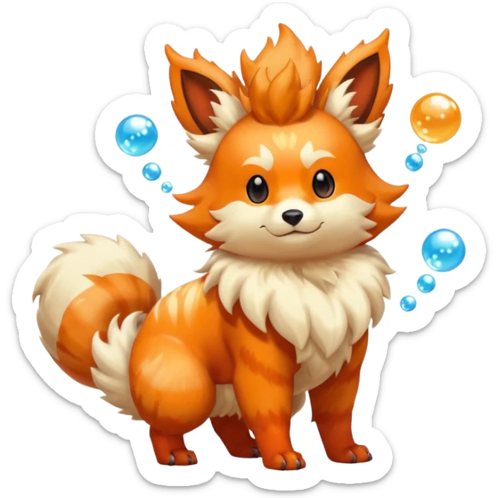 Flareon-Furret-Arcanine-Furfrou-fusion (full body) with bubbles and antennas and horns and tail sticker