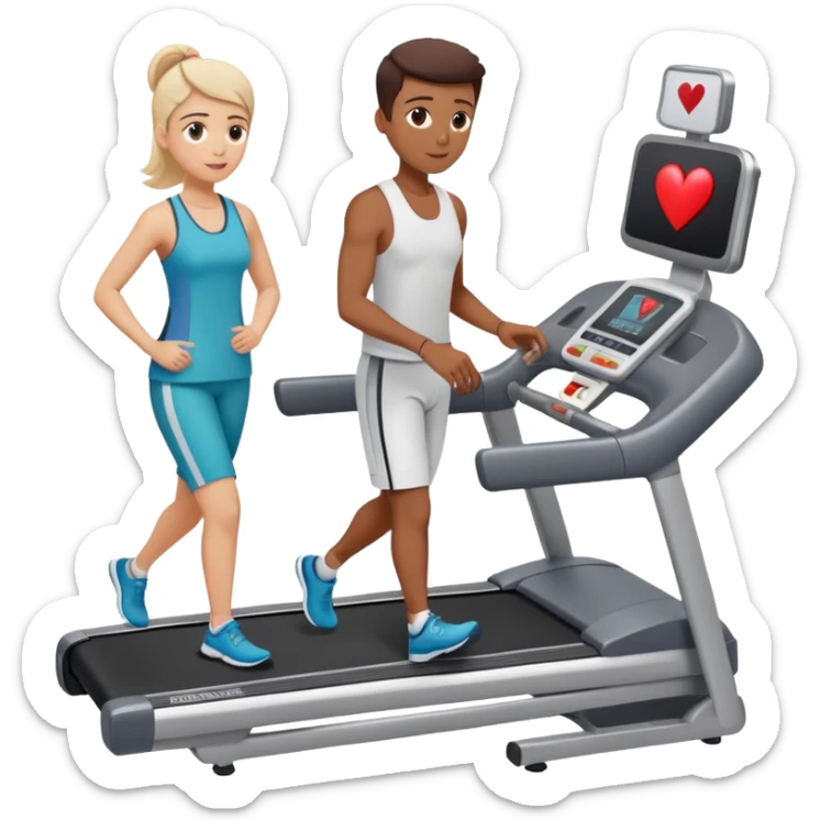 patient on a treadmill with heart monitor and a doctor supervising, representing a stress test sticker