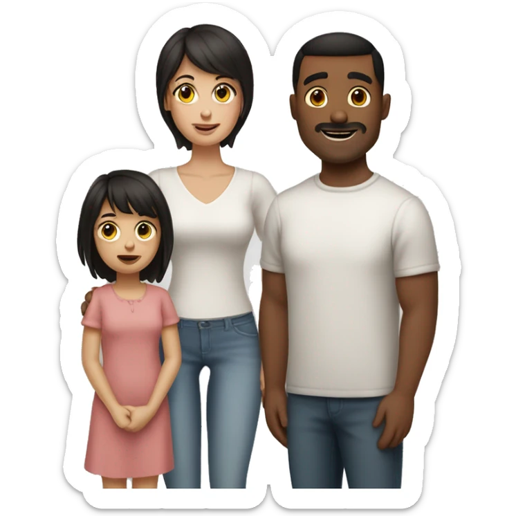 White mom black hair Hispanic dad short dark brown hair little girl brown hair with bangs little boy short brown hair sticker