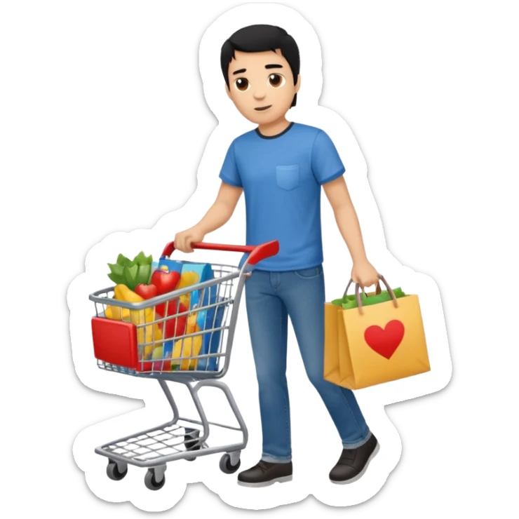 man-with-a-shopping-cart-full-body black hair light brown skin sticker