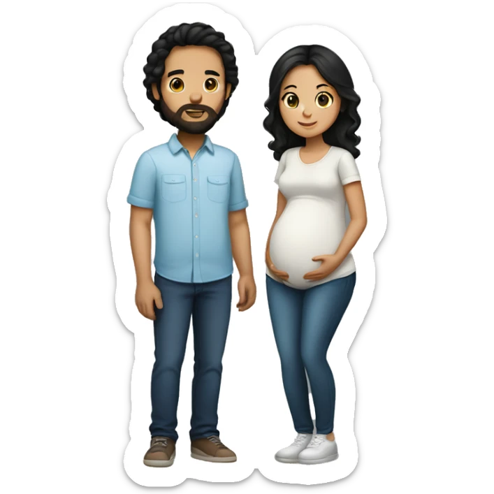 Couple pregnant Girl with Black hair Boy with Brown hair and Beard sticker