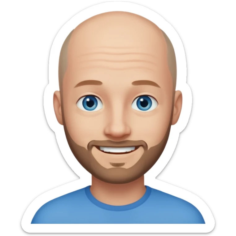 homme yeux bleus presque chauve et une barbe courte moins de chevaux et sourir sticker