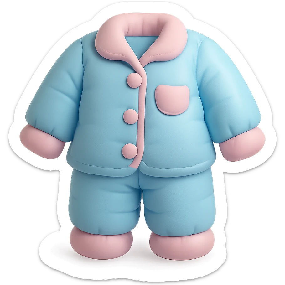 cute cushion style illustration of pajamas, soft and plush, pastel colors sticker