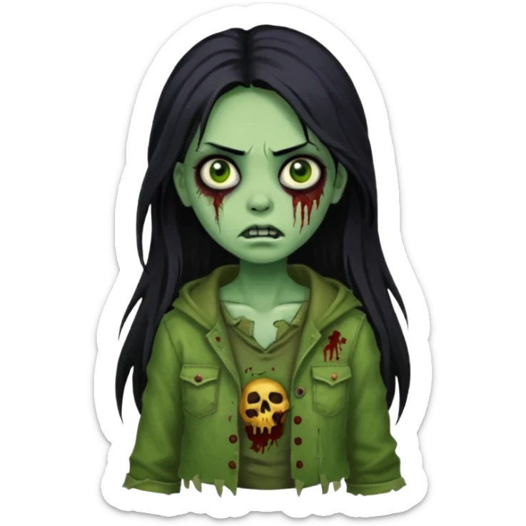 girl zombie with long black hair and green skin sticker