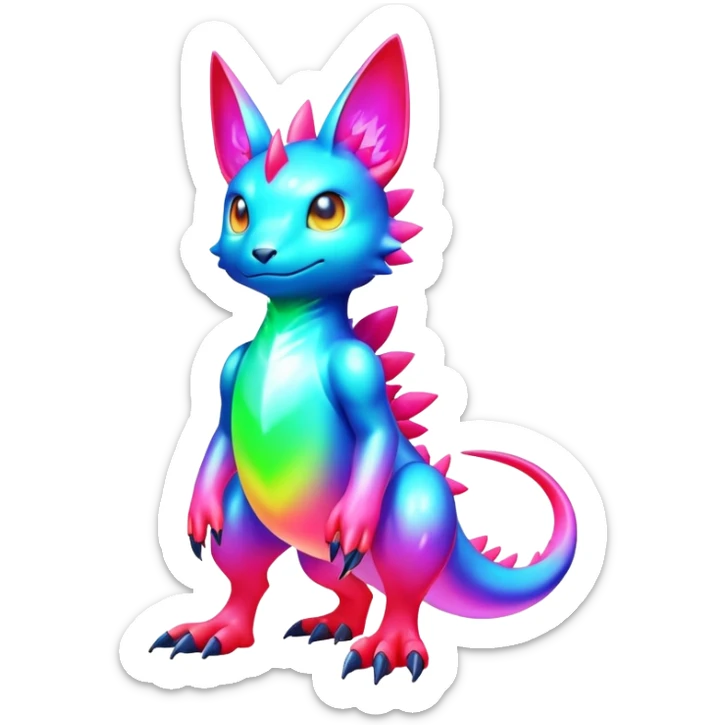 colorful neon-colored Fakémon-Digimon-Fionbri-Trico-creature (full body) sticker