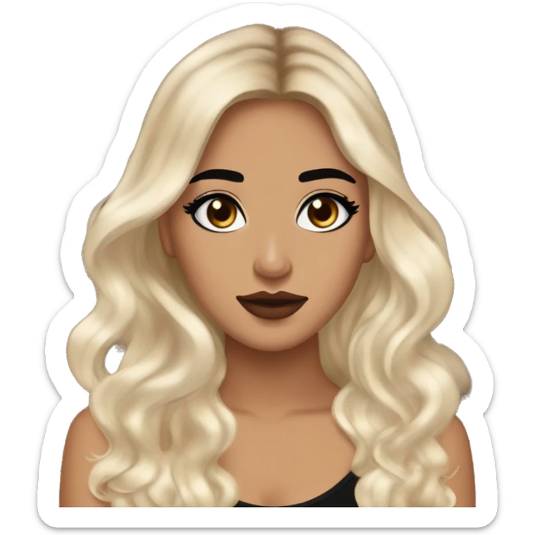 Maddy Perez euphoria show teenager: warm brown eyes, bold black eyeliner, dark arched brows, full nude-berry lips, light latina skin, high cheekbones, sleek dark brown long hair in waves/ponytail, rhinestones on her face

 sticker