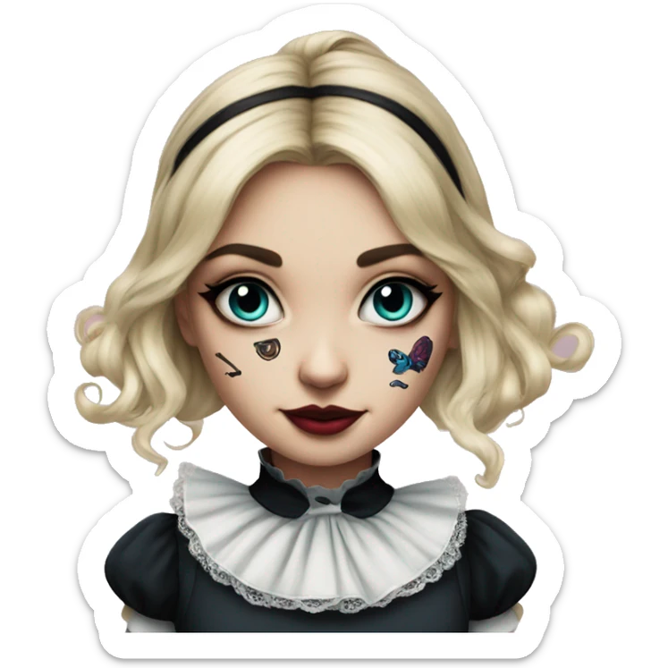 Realism Alice in Wonderland with neck tattoos and dark eye makeup sticker