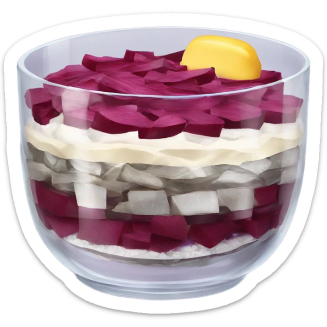Shuba russian Layered Beet dish  with Herring and mayonnaise in Crystal bowl  sticker