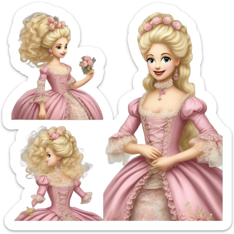 Beautiful highly detailed vintage  rococo princess with blonde hair and a pink gown Marie Antoinette  sticker