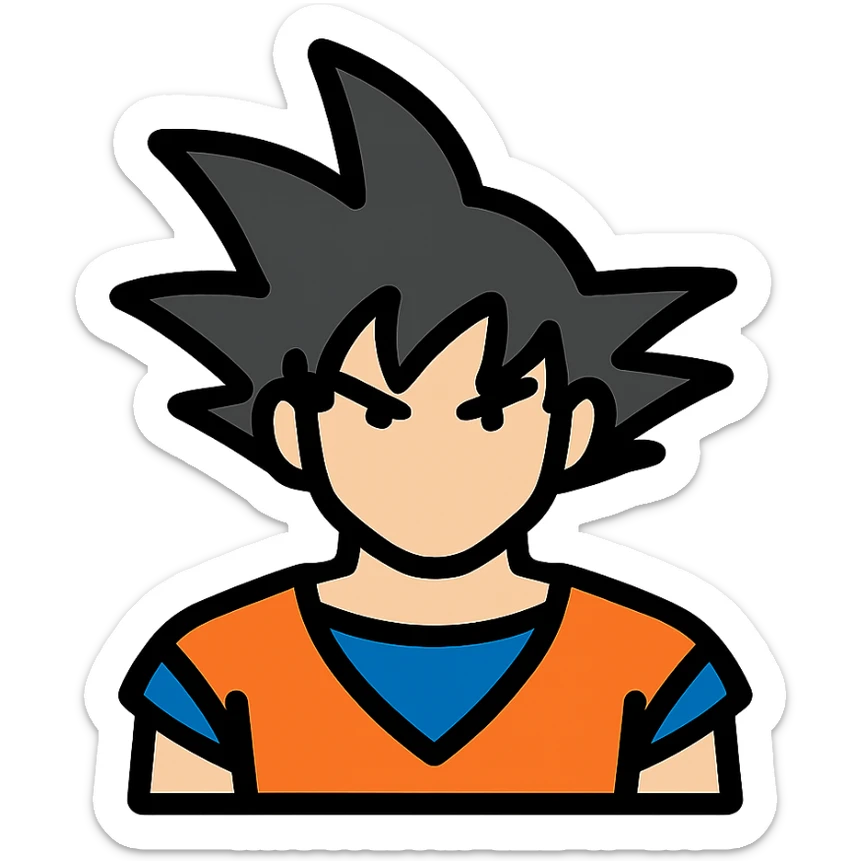 Goku, minimalist icon, spiky hair silhouette, orange and blue accents sticker
