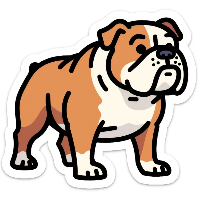 full body bulldog standing, muscular stocky build, short legs sticker