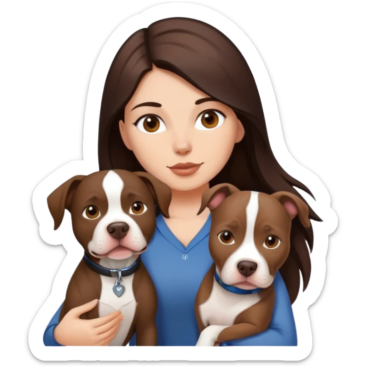 girl with dark brown long hair with her pitbull dog brown and white sticker