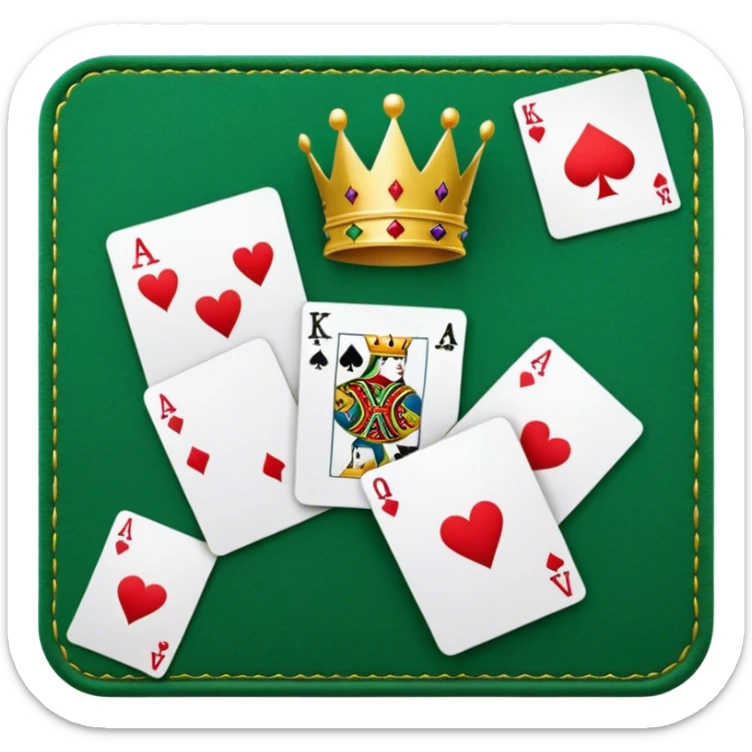 A golden crown, A royal flush hand of cards (Ace, King, Queen, Jack, and 10 of hearts) sticker