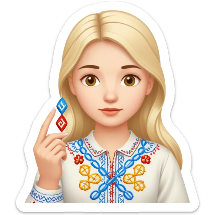 Ukrainian girl in traditional embroidered vyshyvanka shirt holding a DNA molecule in her hand sticker