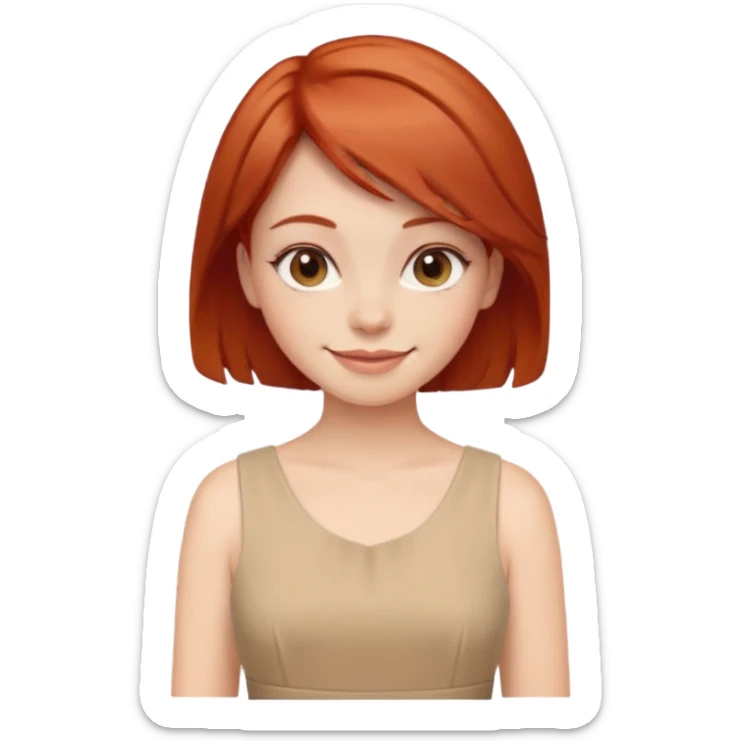 girl-,-short-layer-red-hair wear beige dress sticker