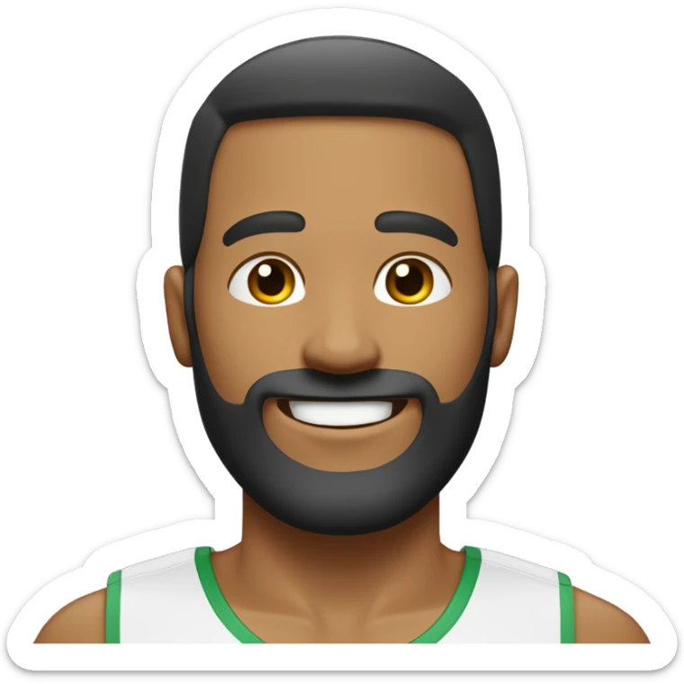 Homme athlétique au visage rond. Il a le teint blanchâtre et a un beau sourire avec une barbe courte et clairsemée. sticker