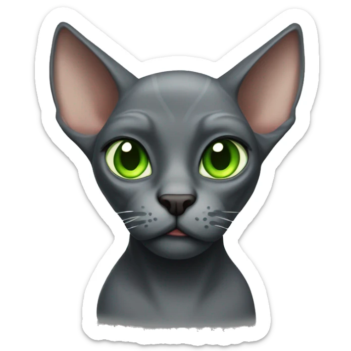 Dark gray hairless cat with angry green eyes and big ears and wrinkles sticker