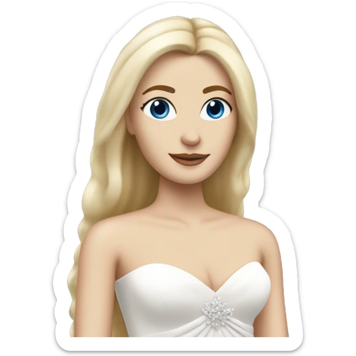 Bride with shoulder length straight blonde hair and blue eyes. Full length gown.  sticker