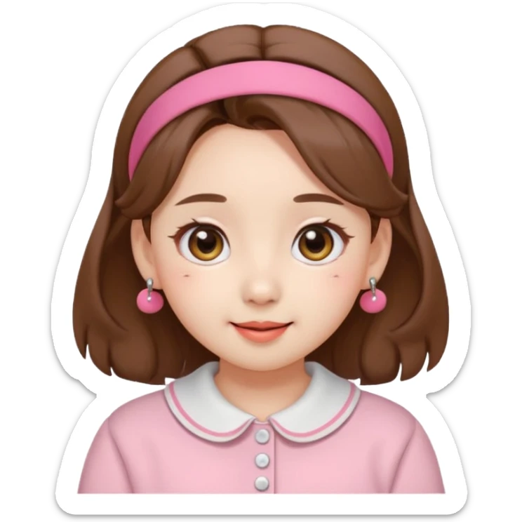 “Cartoon emoji of Nayeon from TWICE, short round face, puffy cheeks, big round eyes with gentle droop, button nose, playful smile, cute hairband” sticker