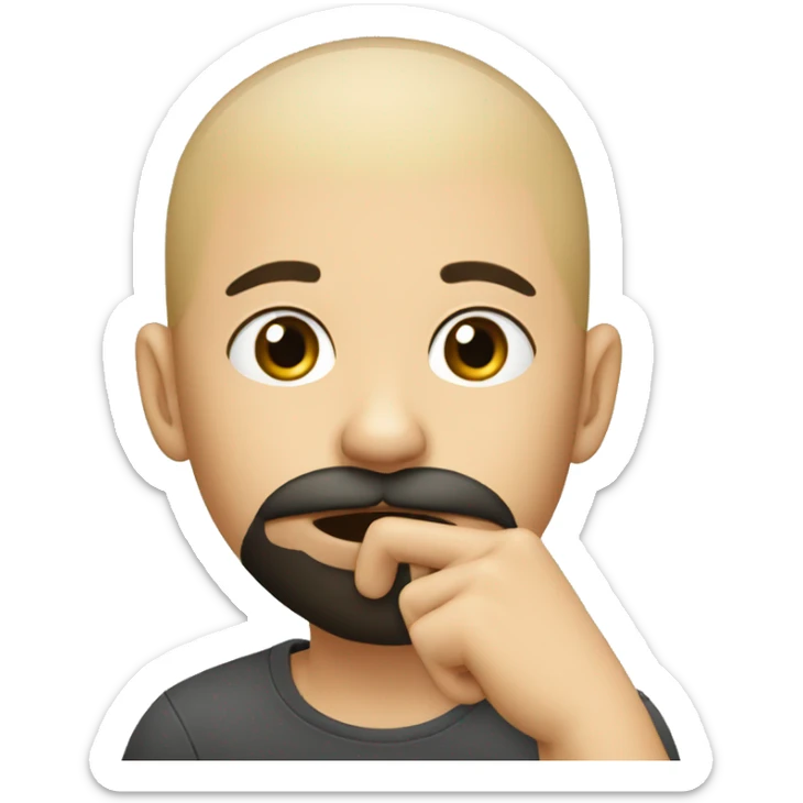 a young man, with almost shaved hair and a black beard, who puts his finger in front of his mouth sticker