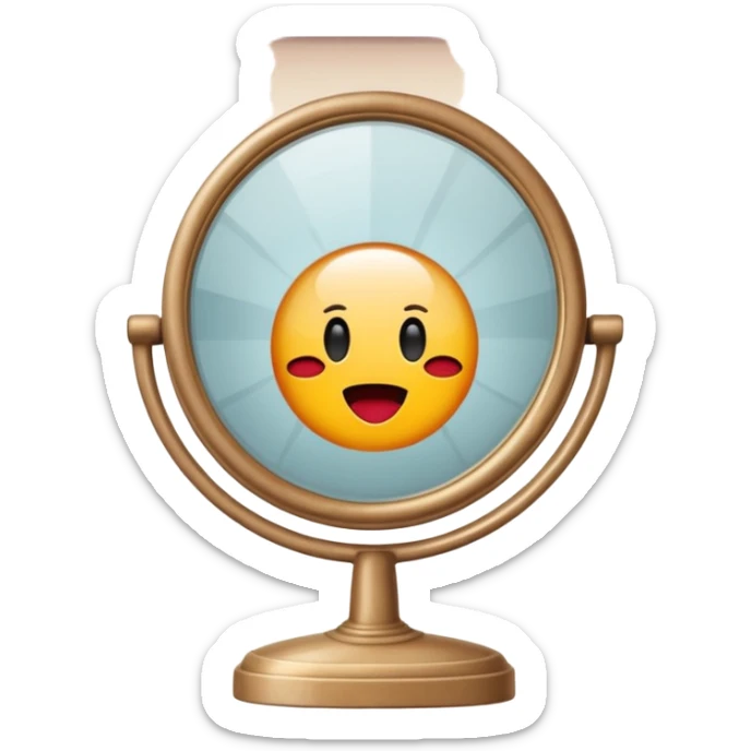 Minimalist emoji-style sticker of a vanity mirror with dim bulbs and cracked glass, words “Am I real yet?” smeared in dusty lipstick tone


 sticker