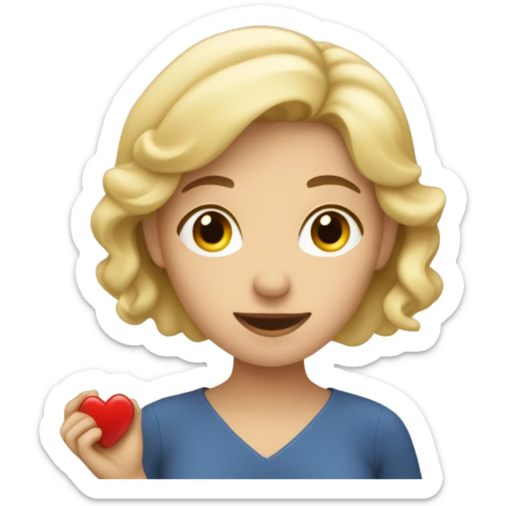 A European blonde woman holds her heart in her hands sticker