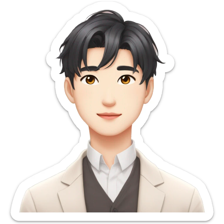 Gorgeous bright romantic Asian anime gentle man with blushing face aesthetic trending style outside sticker