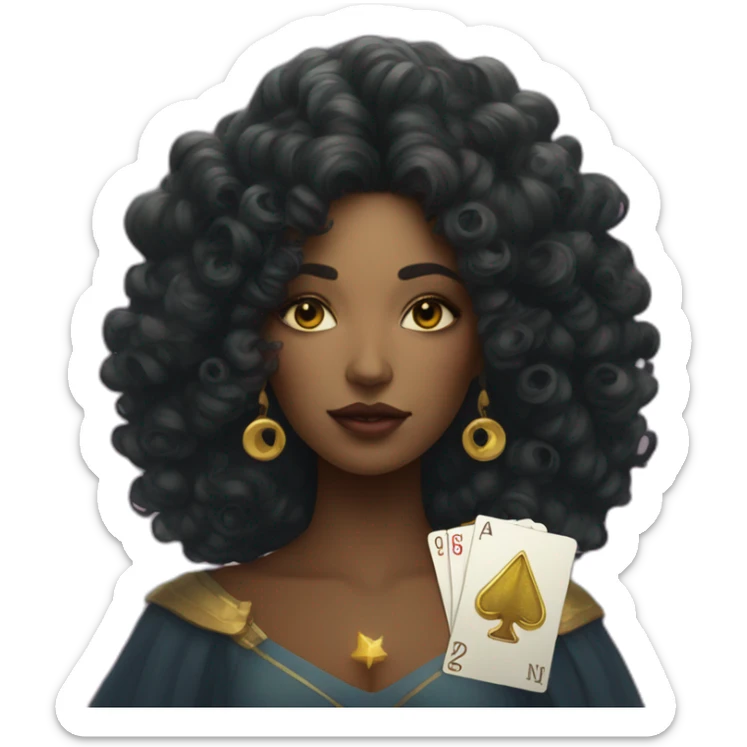 woman with curls and a tarot card with gold star on her had sticker
