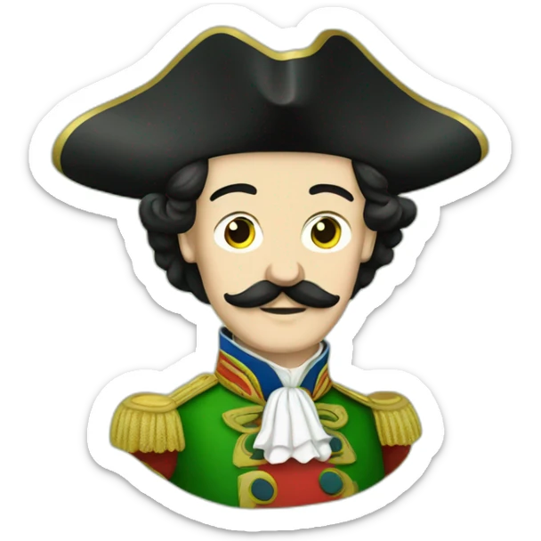 Peter The Great, black hair and moustache, green and red imerial costume sticker
