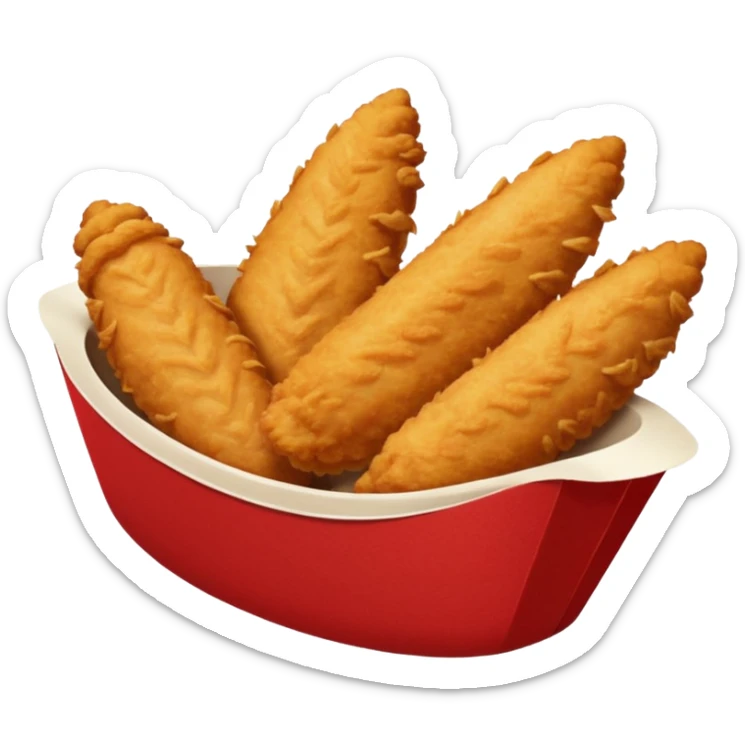 5 breaded chicken tenders of varying sizes and shapes in a red paper food boat sticker