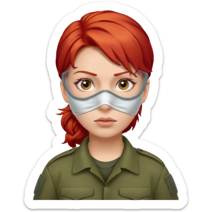woman soldier with red hair and wearing face mask sticker
