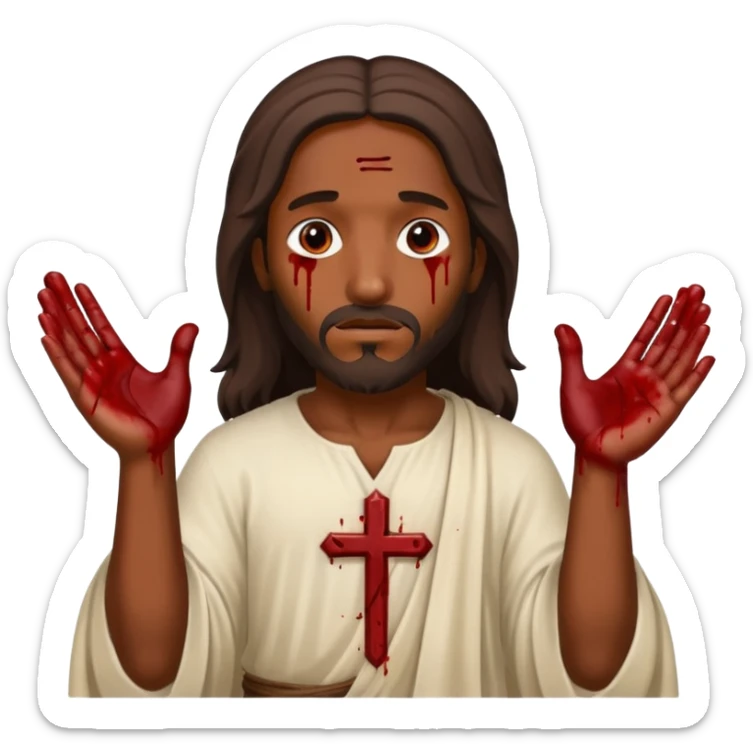 African American Jesus Christ with nail holes in his hands with blood stains on holes sticker